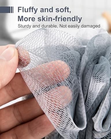 MTDLYICE Loofah Sponge, XXL Large Loofah 100g 4 Pack, Bath Sponge Soft Mesh Shower Loofah for Men, Body Scrub, Shower Pouf Bath Accessories, for Body Wash, Soap (Blue Gray) - Image 8