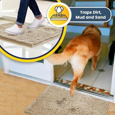 Muddy Mat® AS-SEEN-ON-TV Highly Absorbent Microfiber Door Mat and Pet Rug, Non Slip Thick Washable Area and Bath Mat Soft Chenille for Kitchen Bathroom Bedroom Indoor and Outdoor - Beige XXXL 72"X48" - Image 3
