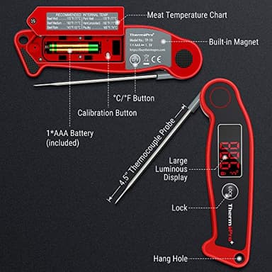 ThermoPro TP19 Waterproof Digital Meat Thermometer for Grilling with Ambidextrous Backlit & Thermocouple Instant Read Kitchen Cooking Food Thermometer for Candy Water Oil BBQ Grill Smoker - Image 7