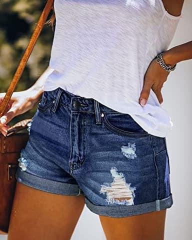 Angerella Denim Shorts for Women Mid Rise Ripped Jean Shorts Stretchy Folded Hem Hot Short Jeans - Image 3