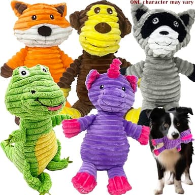 Jalousie Plush Toys Assortment Value Bundle Puppy Pet Mutt Squeak Toy for Medium Large Dogs (5 Pack Corduroy) - Image 2