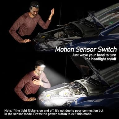 Blukar LED Headlamp Rechargeable,2000L High Lumen Super Bright Dimmable Headlight Flashlight with Motion Sensor- 8 Modes,Spotlight&Floodlight,IPX5 Waterproof for Camping,Hiking,Running,Fishing -2 Pack - Image 4