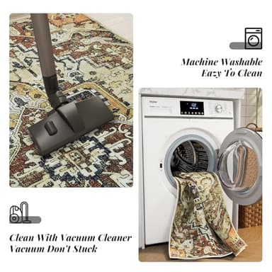 Runner Rug for Hallway, 2x6 Washable Runner Rug, Non Slip Low Pile Kitchen Rugs with Rubber Backing, Boho Floor Soft Carpet for Hallway, Bathroom, Entrance, Bedroom, Laundry (Orange) - Image 3