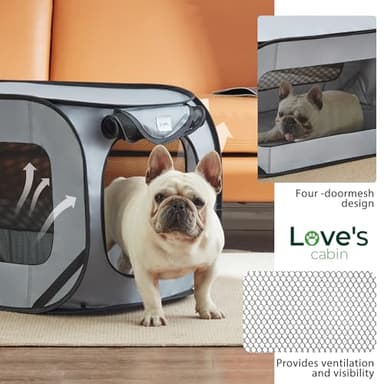 Love's cabin 42in Portable Large Dog Bed - Pop Up Dog Kennel, Indoor Outdoor Crate for Pets, Portable Car Seat Kennel, Cat Bed Collection, Grey - Image 4