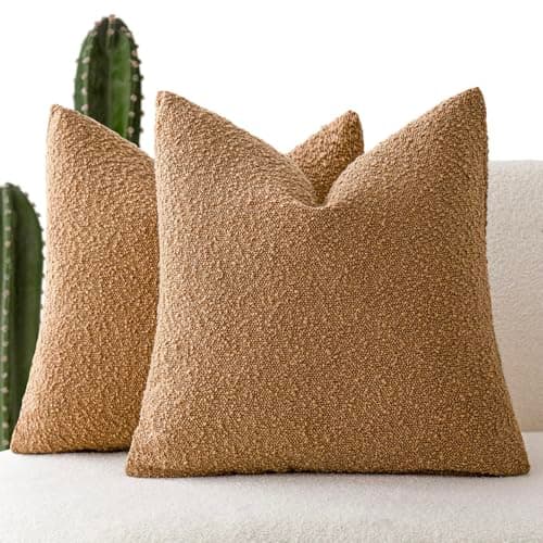 Foindtower Pack of 2, Decorative Textured Boucle Throw Pillow Covers Accent Solid Pillow Cases Cozy Soft Couch Cushion Case for Chair Sofa Bedroom Living Room Home Decor 22 x 22 Inch Rust Tobacco - Image 1
