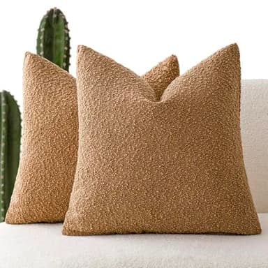 Foindtower Pack of 2, Decorative Textured Boucle Throw Pillow Covers Accent Solid Pillow Cases Cozy Soft Couch Cushion Case for Chair Sofa Bedroom Living Room Home Decor 22 x 22 Inch Rust Tobacco - Image 1
