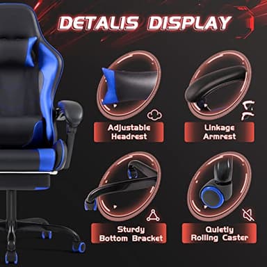 Shahoo Gaming Chair with Footrest and Massage Lumbar Support, Video Game Chairs Height Adjustable Seat with Headrest for Office or Bedroom, Study Room, Blue - Image 8