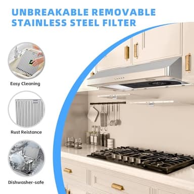 GELINCARE 30 - Inch Under Cabinet Range Hood with 450 CFM, Ducted/Ductless Convertible (Kit Not Included), 3 - Speed Exhaust Fan, Stainless Steel Top/Rear Vent with Permanent filter - Image 3
