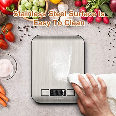 CROWNFUL Food Scale, 11 lb Digital Kitchen Scales with Built-in Coin Battery, Weight Ounces and Grams for Cooking and Baking, 6 Units with Tare Function, LCD Display, 304 Stainless Steel - Image 9