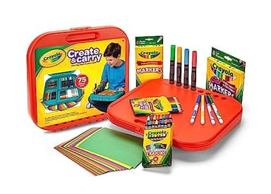 Crayola Create 'N Carry Travel Art Set for Kids (75pcs), 2-in-1 Lap Desk & Carrying Case, Holiday for Kids, Art Supplies Kit for Crafting, Drawing & Coloring - Image 2