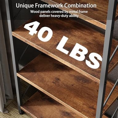 Bookshelf, 5 Tier Bookshelves, Home Office Bookcase Shelf Storage Organizer, Free Standing Storage Shelving Unit for Bedroom, Living Room and Home Office,Rustic Brown - Image 7