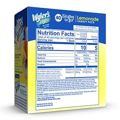 Wyler's Light Lemonade Variety Pack, 40 ct Singles to Go Powder Packets, Water Drink Mix, Variety Pack, Pink, Strawberry & Blueberry Lemonade, Sugar & Caffeine Free, On-The-Go,(Pack of 1) - Image 2