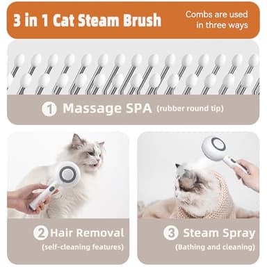 Budow 3 in 1 Pet Grooming Brush with Steam, Release Button, and Water Tank for Cats and Dogs - Removes Static and Shedding, Ideal for Travel - Image 5