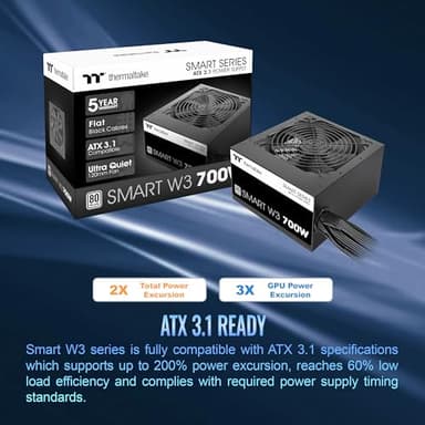 Smart W3 Series 80Plus Certified 700W Power Supply; ATX v3.1 Spec; 120mm FDB Fan; 5 Year Warranty; PS-SPW-0700NNFAWU-1 - Image 2