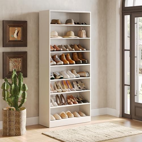 LITTLE TREE 9-Tier Shoe Cabinet, 32 Pairs Wooden Shoes Cabinet with Adjustable Shelves for Entryway, 70.9" Tall Shoe Cabinet, Freestanding Modern Shoe Rack Organizer for Living Room Bedroom, White - Image 1
