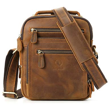 Ringsun Genuine Leather Messenger Bag, Handmade Shoulder Bag with Adjustable Straps for Men, Small Crossbody Bag For Work Business Travel, Brown - Image 1