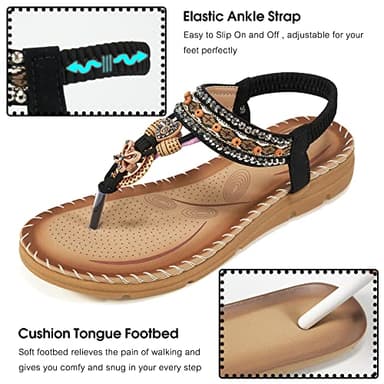Aomigoct Sandals Women Flat Shoes: Dressy Summer Bohemian Flats Shoes for Women Sandals Comfortable Ankle Strap Outdoor Walking - Image 4