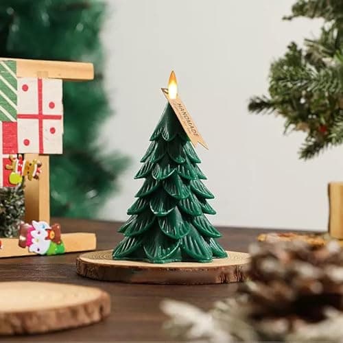 haitanghua Christmas Tree Flameless Candles with Remote Timer, Battery Operated 3D Wick LED Flickering 4'' x 5.5'' Candles Real Wax Green for Holiday Decor - Image 1