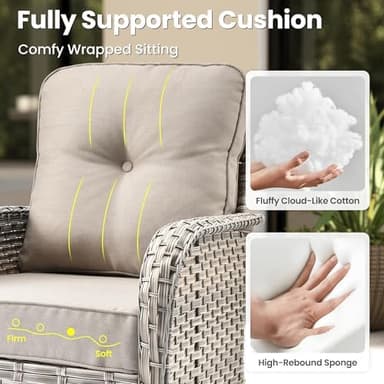 ovios 9 Pieces Patio Furniture Set Outdoor Sectional Sofa Couch with Fire Pit Table Rocking Swivel Chairs Deep Seat Chaise, Modern Modular Wicker Rattan Conversation Set, Beige - Image 7