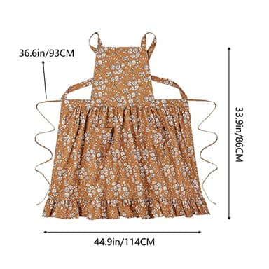 Pinknoke Vintage Pinafore Apron Dress for Women with Pockets Cute Floral Chef Aprons for Kitchen Cooking Baking Gardening (Tawny) - Image 6