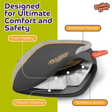 bubblebum Inflatable Travel Booster, Backless Car Seat for Kids Ages 4+, Portable Child Safety Seat for Cars, Lightweight Carseat for 40–100 lbs – Gray - Image 5