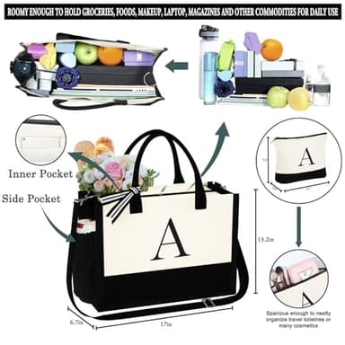YOOLIFE Teacher Appreciation Gift - Christmas, Retirement, Thank You | Canvas Initial Tote Bag Letter T - Image 3