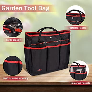 Red Gardening Tools, WisaKey 9 Piece Stainless Steel Heavy Duty Garden Tools with Non-Slip Ergonomic Handle, Garden Tote Bag, Garden kit, Gardening Gifts for Women and Men - Image 3
