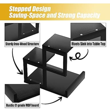 Gannyfer Desk Shelf Organizer - Wood Desktop Shelf, Freestanding Desk Hutch Office Decor, 3 Tier Storage Display Rack, Small Bookshelf with Metal Frame for Books/Plants/Toys (Black) - Image 5