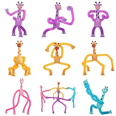 Xonteus 4Pcs Telescopic Suction Cup Giraffe Toy – Sensory Tube Toddler Travel Toys, Connect & Pop Fidget for Kids, Autism Sensory Toys, Encourages Imaginative Play & Creative Thinking - Image 7