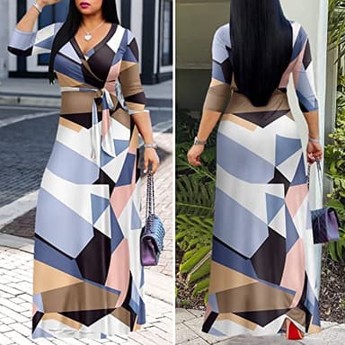 FANDEE Plus Size Maxi Dress for Women - Casual Summer Sundress V-Neck 3/4 Sleeve Blue-Violet S - Image 4