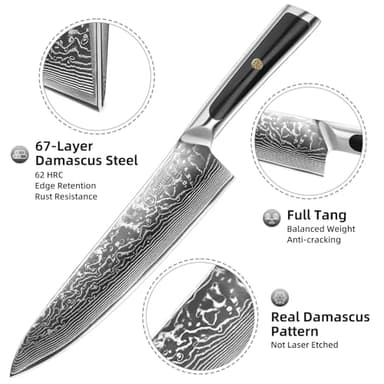Sunnecko 8 Inch Chef Knife Professional, Sharp Kitchen Knife Damascus Chefs Knife Vg10 High Carbon Stainless Steel - Image 4