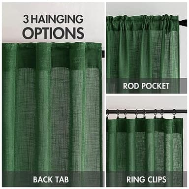 MIULEE Emerald Green Linen Curtains 72 Inch Length for Bedroom Living Room, Soft Thick Linen Textured Window Drapes Semi Sheer Light Filtering Back Tab Rod Pocket Burlap Look Christmas Decor, 2 Panels - Image 3