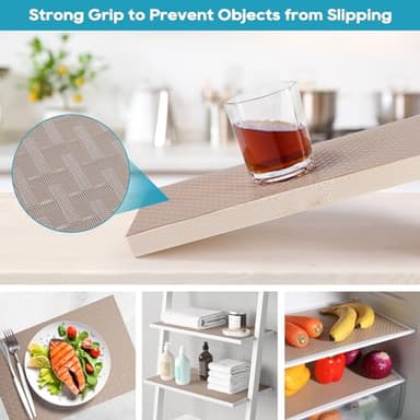 Beige Shelf Liners for Kitchen Cabinets Refrigerator Liners Waterproof & Oil-Proof Kitchen Cupboard Liner Drawer Mats EVA Material Non Adhesive Fridge Liner for Shelves 11.8 x 393.7 Inches - Image 6