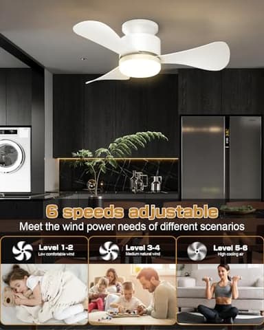 Hisummer 28 Inch Small White Fan with Light and Remote, Modern Reversible Flush Mount Fan for Bedroom, Kitchen, Patio, Indoor/Outdoor (White) - Image 7