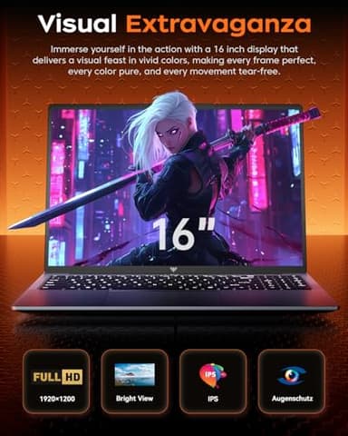 KAIGERR 2025 Gaming Laptop, 16.0inch Laptop Computer with AMD Ryzen 7 5825U(8C/16T, Up to 4.5GHz), 16GB RAM 512GB NVMe SSD Windows 11 Laptop, Radeon RX Vega 8 Graphics,WiFi 6, Backlit KB - Image 4