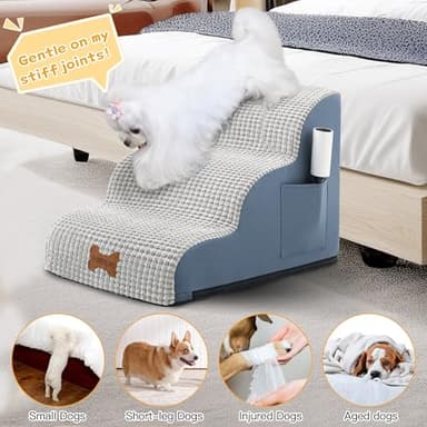 POCBLUE Dog Stairs for Small Dogs 15.7" H, Wide Pet Step for Couch/Sofas/Chairs, Curved Pet Ramps for Small Dogs & Cats with High-Density Foam and Washable Cover, 3-Step, Grey - Image 5