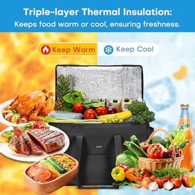 JUNGYOON 2-Pack Heavy-Duty Insulated Grocery Bags & Insulated Bag – Collapsible Cooler Bag with Zippered Top | Reusable Shopping Bags for Groceries, Picnics, Easy Storage(XXL Black) - Image 3