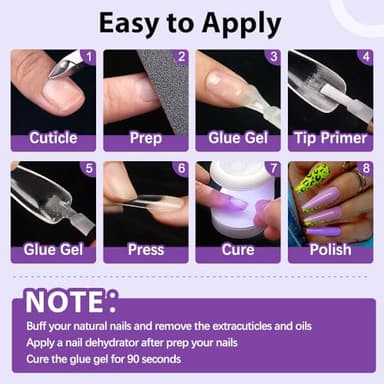 BTArtbox Nail Glue & Primer Set - 2 x 0.5 Fl Oz Acrylic French Ballerina Nail Gel, Long Lasting Super Strong 4 in 1 UV Nail Gel for Press On Nails - Image 7