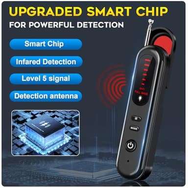 SEVENPARK Hidden Camera Detector - 2025 Portable Camera Finder, GPS Tracker Detector, RF Wireless Signal Scanner for Office, Hotels, Cars, 5 Levels Sensitivity (Black) - Image 5