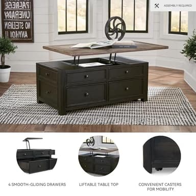 Signature Design by Ashley Tyler Creek Rustic Farmhouse Lift Top Coffee Table with Drawers, Brown & Black - Image 4