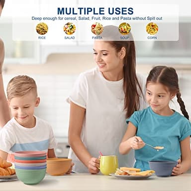 HOTEC BPA Free Unbreakable Wheat Straw Cereal Bowls - Microwave & Dishwasher Safe Soup and Salad Bowls, Set of 8, 26oz, Multicolor - Image 6