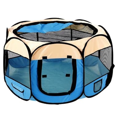 Pet Cat Playpen for Indoor Cats,Portable Pet Dog Playpen,Puppy Small Dog Cat Tent Crates Cage,29x29x16,Blue/Beige,1Pack - Image 1