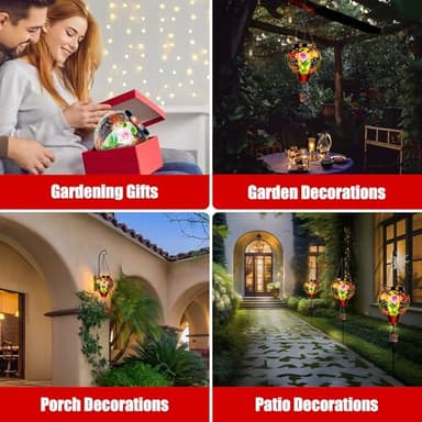 2 Pcs Hummingbird Solar Hot Air Balloon Lantern with Flame, Hot Air Balloon Decorations for Yard Porch Decor, Glass Large Hanging Outdoor Decor, Solar Lantern Waterproof, Hummingbird Gardening Gifts - Image 3
