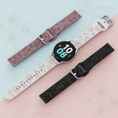 Flower Engraved Bands Compatible with Samsung Galaxy Watch 7/ FE/ 6/5/ 4/ Active 2 40mm 44mm/ 5 Pro 45mm/ Watch 6/4 Classic 43mm 47mm 42mm 46mm, 3 Pack 20mm Soft Silicone Replacement Watch Band BPS - Image 4