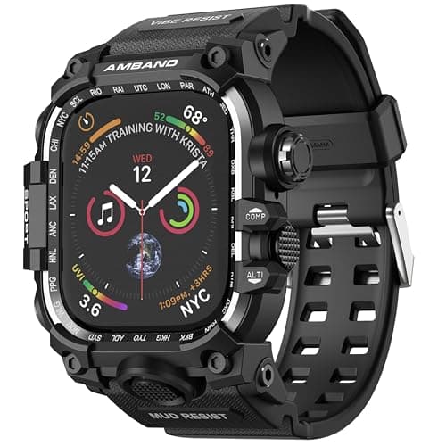 amBand Rugged Case with Band for Apple Watch 44mm, Compatible with iWatch Series SE 3/SE 2nd Generation/SE/6/5/4, Military Grade Shockproof Bumper Cover, Tactical Band for Men, Matte Black - Image 1