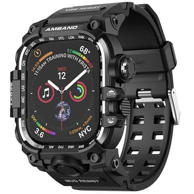 amBand Rugged Case with Band for Apple Watch 44mm, Compatible with iWatch Series SE 3/SE 2nd Generation/SE/6/5/4, Military Grade Shockproof Bumper Cover, Tactical Band for Men, Matte Black - Image 1
