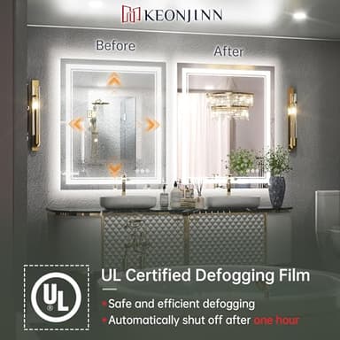 Keonjinn LED Bathroom Mirror 30 x 36 Inch with Front and Back Light, Stepless 3 Colors Temperature & Dimmable Backlit Mirror, UL Listed LED Driver, Double Lights Tempered Glass LED Wall Vanity Mirror - Image 4
