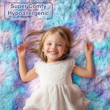 PAGISOFE Cute Furry Pastel Rug for Girls Bedroom, Soft Shag Rainbow Purple Tent Rugs for Livingroom, Kids Room, Playroom Nursery Home Decor, Plush Mermaid Kawaii Rug Fluffy Fuzzy Carpet 4x6 Area Rug - Image 2