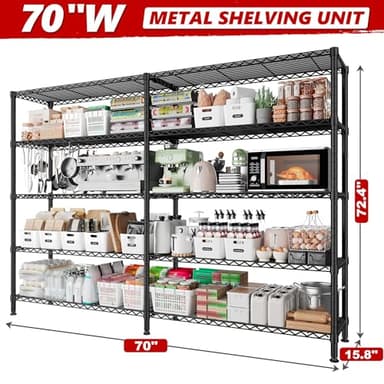 REIBII 70"W Storage Shelves Load 1600LBS, Metal Shelving 5-tier Wire Shelving Unit Metal Shelves for Storage Adjustable Garage Shelving for Pantry Kitchen Garage Commercial school 70"W*15.8"D*72.4"H - Image 3