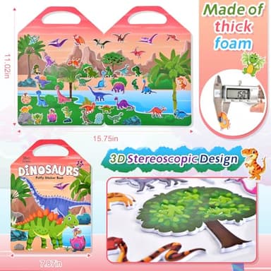 6 Set (260pcs) Puffy Sticker Books Activity for Kids, Animal, Farm, Dinosaurs, Space, Vehicle, Ocean, 3D Reusable Stickers for Boys and Girls, Travel Sticker Books for Kids Ages 3+ - Image 5